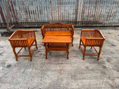 [Set] Solid Wood 311 Sofa Kayu + Meja Coffee Table