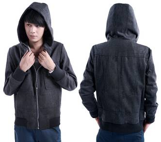 STYLISH DARK GREY HOODiE SWEATER WOOLEN MEN JACKET
