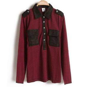 [12.12] Special Black Red Epaulette Stripe T-Shirt
