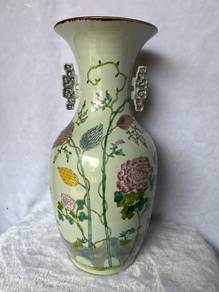 Famille Rose Baluster Vase with Chilong Handles