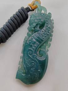 Icy Bluish Green Jadeite Jade Dragon Pendant