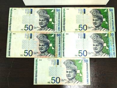 Malaysian 11th Series ZETI 50 Ringgit Banknote x 5