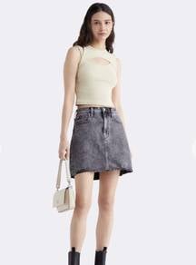 Calvin Klein A-line Frayed Denim Mini Skirt