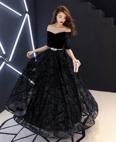 Black blue glitter prom evening dress gown RBP1549