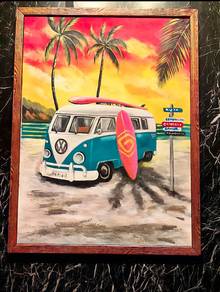 Original Oil Painting Tropical Surf Adventure