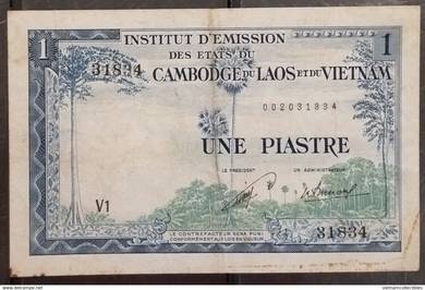 French Indochina 1 Piastre (1954) - Pick P100  vf