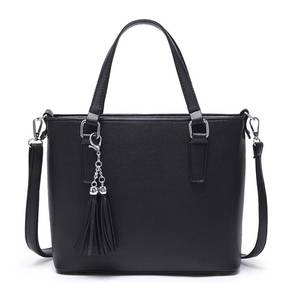 Classic Black Lychee Pattern Faux Leather Tote Bag