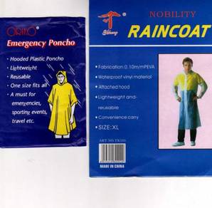 Disposable Raincoat, Shower Cap &Heavy Duty Apron