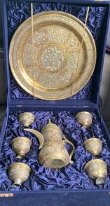 Set Teko Kopi/Teh Tembaga Antik Arab (Dallah) & 6