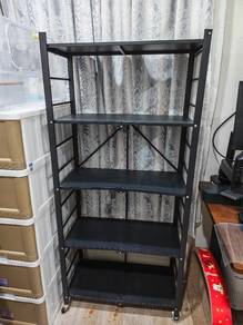 5-Tier Black Storage Rack with Wheels 