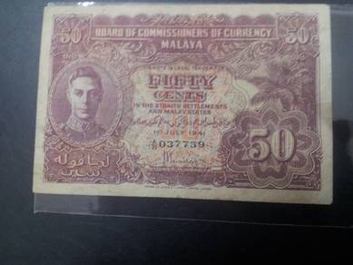 Malaya BOC of currency 50 cents KGVI 1941 A21
