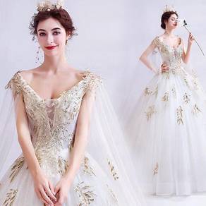 Gold cape glitter wedding evening prom gown RB1991