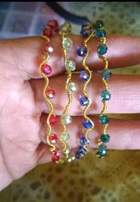 Gelang Tangan Kristal Beralun  Suasa Tembaga