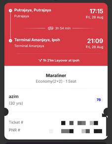 Tiket bas balik ke Kota Bharu, Kelantan