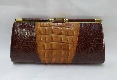 1960's-70's 2-Tone Hornback CROCODILE Skin CLUTCH