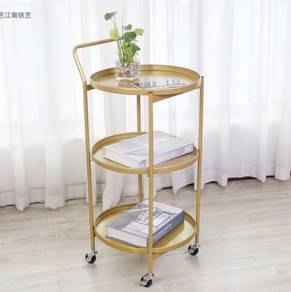 3 Tier Gold Round Cart Wheels Troli Side Trolley