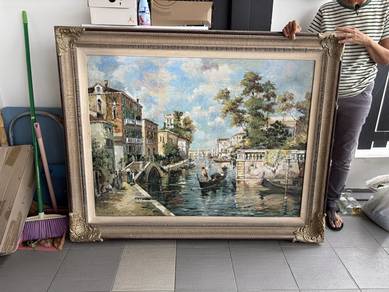 Vintage Venice Canal Oil Painting