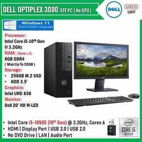 Dell 3080 SFF PC Intel i5-10th Gen With 20' LED