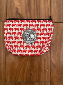 Red Elephant print pouch with silver charm