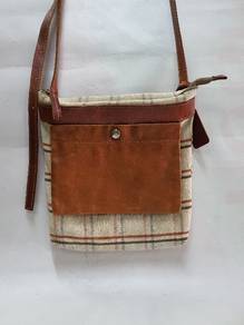 Multicolor Plaid Canvas and Leather Crossbody Hand
