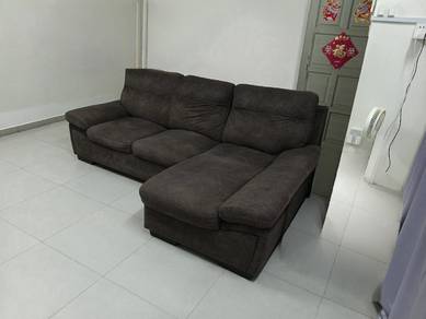 L-Shape 3 seat Fabrics Sofa Set (Color: Grey) 