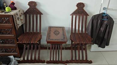 Handcrafted Pakistani Carved Wooden Folding Chairs