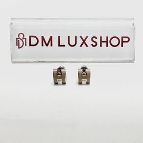 Preloved Hermes Mini Pop H Earrings Light Grey