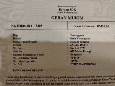 Residential Land in Hulu Terengganu, TRG
