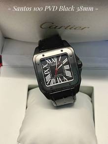 Cartier Santos 100 steel PVD Black 38mm leather