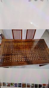 Vintage 6 Seaters Jati Wood Dining Sets With Glass