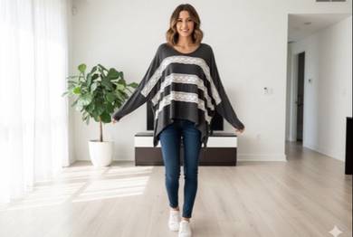 Grey and White Striped Top