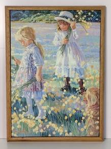 Child & Teddy Bear Garden Lithograph