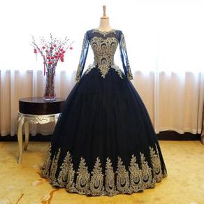 Black long sleeve Muslimah Wedding Gown RBMWD0002