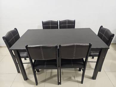 6-Seater Dark Wood Dining Table Set + Chairs