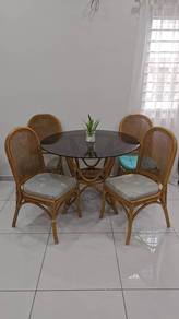 Solid Rattan Dining Set (Table + 4 Chairs) Vintage