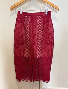 LOVE, BONITO red crochet lace pencil skirt