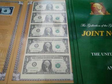 Rare USD 1 Dollar 5-in-1 Uncut Banknote Collection
