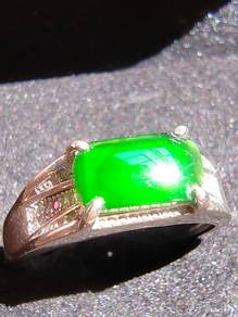 Giok Jadeite Jed Hijau Tua Ais Kaca Alami Gred A