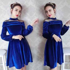 Blue velvet bridesmaid prom dress RBP0551