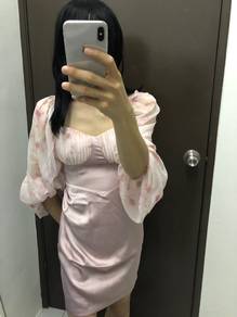 Pink satin party mini dress