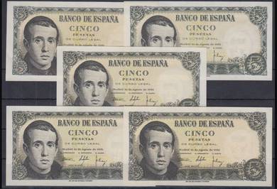 Spain 5 Pesetas Banknotes 1951 - Pick P140  unc