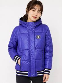 CO&LU Japanese Puffer Bomber Jacket Purple Hooded