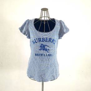Burberry Blue Label Stripes Blue Puffer Sleeve Top