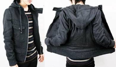 F0342 Dark Grey Hoodie Woolen Sweater Thick Jacket