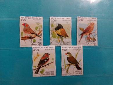 Set of 5 Togo stamps, Birds