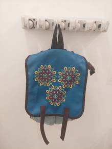 Blue Embroidered Cotton Backpack