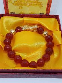 Red Agate Stone Round Beads Pixiu Charm Bracelet