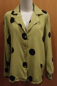 Lime Green Polka Dot Long Sleeve Button Up Blouse