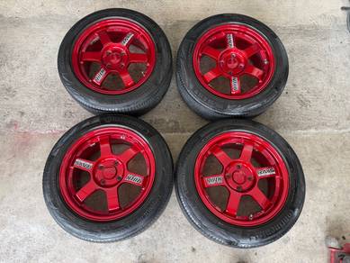Rim te37 candy red 15 inch myvi vios yaris flx ek