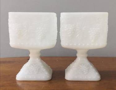 Vintage milk glass footed square vase 2